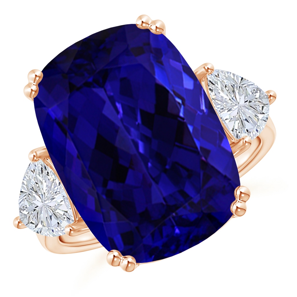 16.50x11.64x8.75mm AAAA GIA Certified Cushion Tanzanite Ring with Trillion Diamonds in Rose Gold
