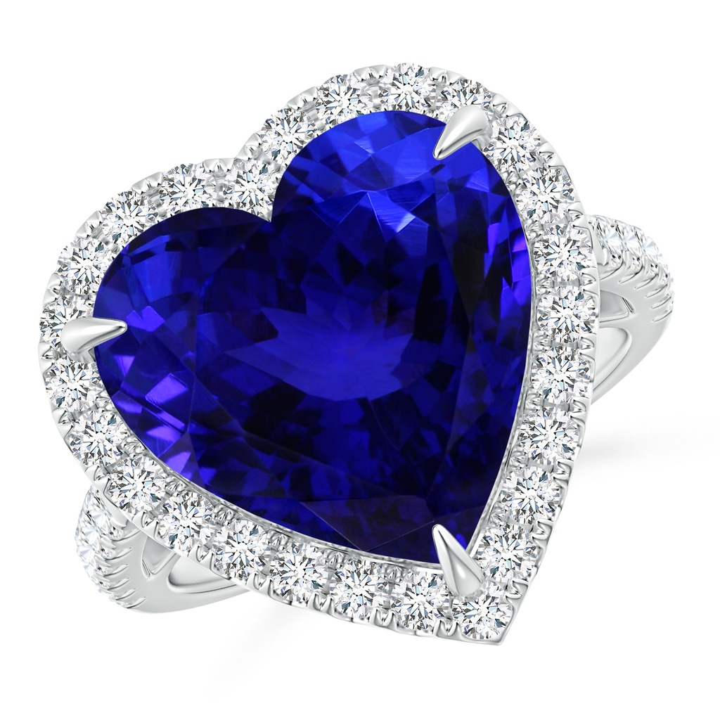 12.59x12.63x8.65mm AAAA GIA Certified Heart-Shaped Tanzanite Ring with Diamond Halo in 18K White Gold