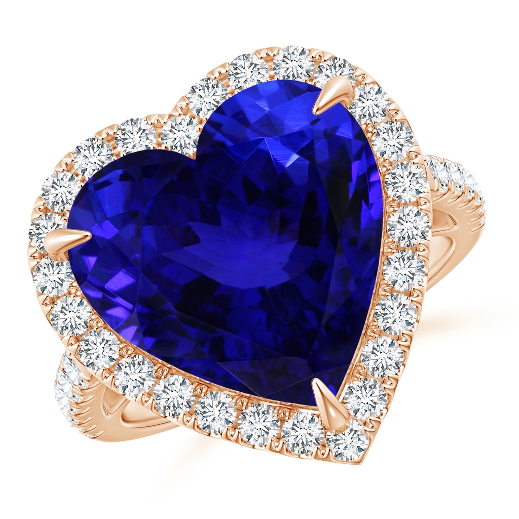 12.59x12.63x8.65mm AAAA GIA Certified Heart-Shaped Tanzanite Ring with Diamond Halo in Rose Gold