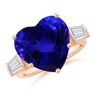 12.59x12.63x8.65mm AAAA GIA Certified Tanzanite Heart Ring with Baguette Diamonds in 18K Rose Gold