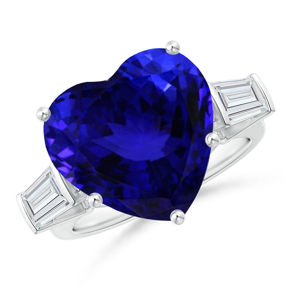 12.59x12.63x8.65mm AAAA GIA Certified Tanzanite Heart Ring with Baguette Diamonds in P950 Platinum