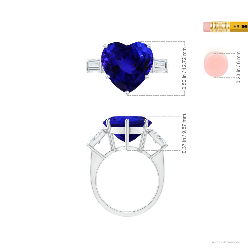 12.59x12.63x8.65mm AAAA GIA Certified Tanzanite Heart Ring with Baguette Diamonds in P950 Platinum Ruler