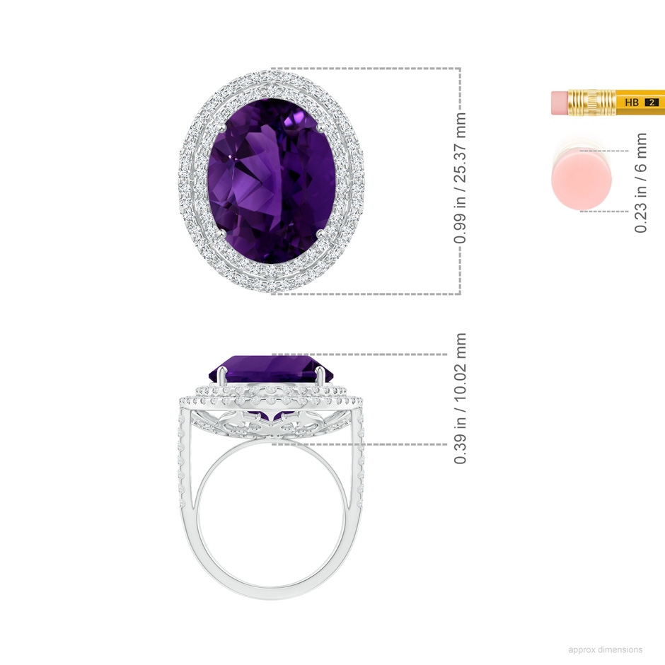 18.26x13.16x9.75mm AA GIA Certified Amethyst Double Halo Cocktail Ring in White Gold ruler