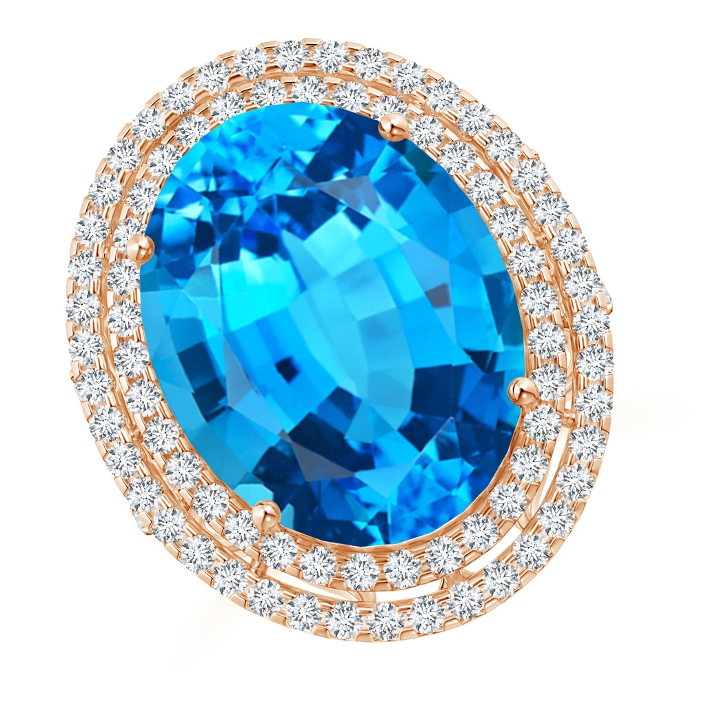 18.02x13.03x9.46mm AAAA GIA Certified Swiss Blue Topaz Double Halo Cocktail Ring in Rose Gold