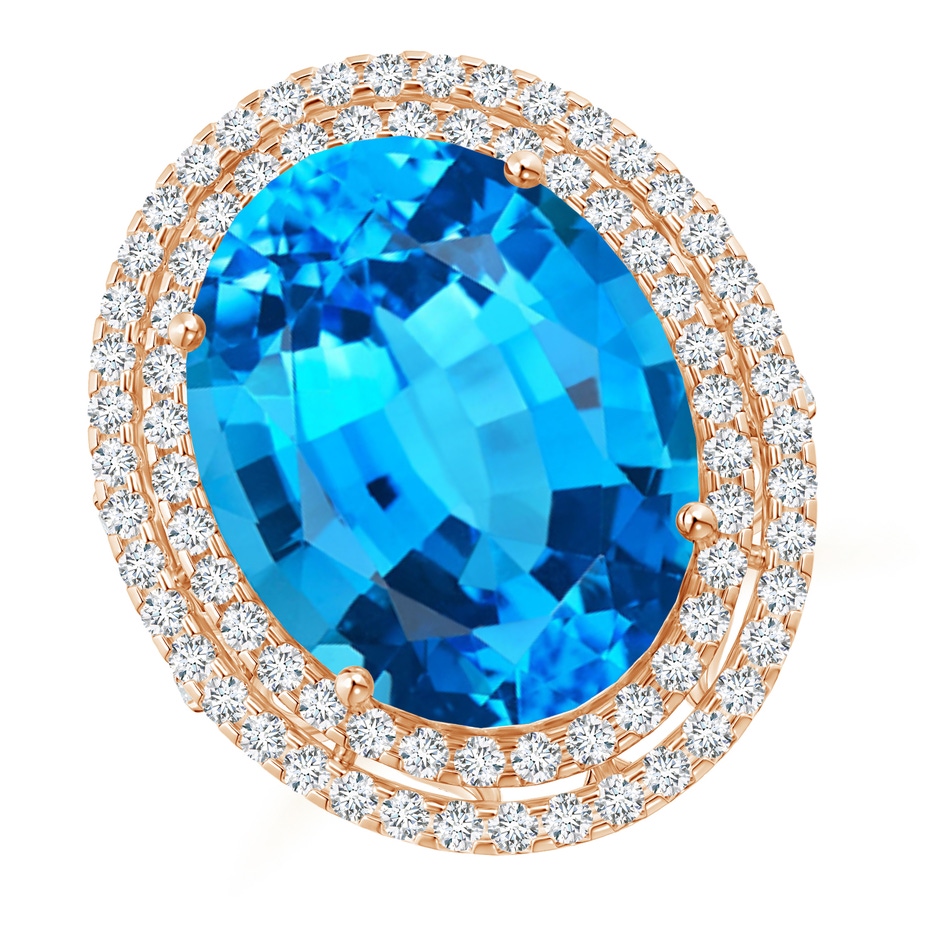 18.02x13.03x9.46mm AAAA GIA Certified Swiss Blue Topaz Double Halo Cocktail Ring in Rose Gold 