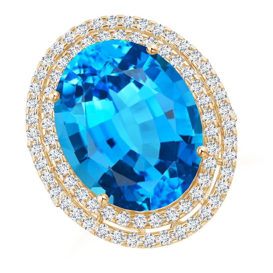18.02x13.03x9.46mm AAAA GIA Certified Swiss Blue Topaz Double Halo Cocktail Ring in Yellow Gold 