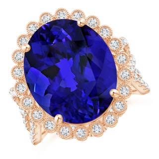 15.67x12.90x9.18mm AAAA GIA Certified Oval Tanzanite Crossover Halo Ring in 10K Rose Gold