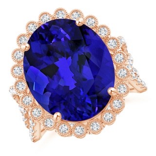 15.67x12.90x9.18mm AAAA GIA Certified Oval Tanzanite Crossover Halo Ring in 18K Rose Gold