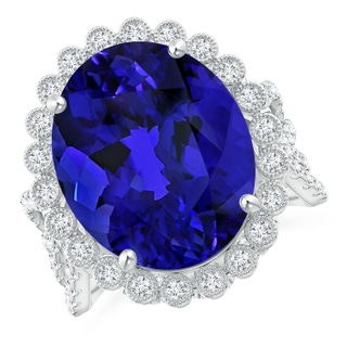 15.67x12.90x9.18mm AAAA GIA Certified Oval Tanzanite Crossover Halo Ring in White Gold