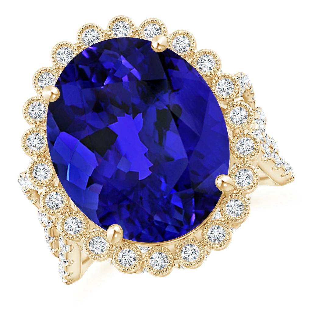 15.67x12.90x9.18mm AAAA GIA Certified Oval Tanzanite Crossover Halo Ring in Yellow Gold