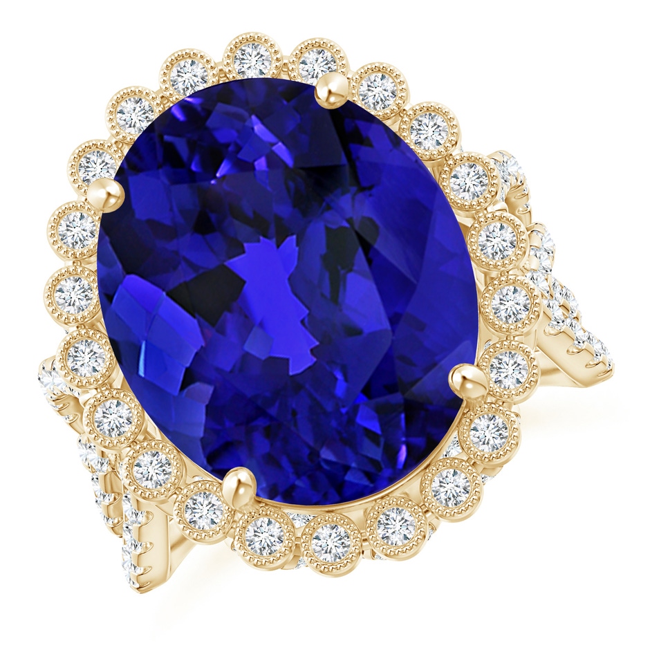 15.67x12.90x9.18mm AAAA GIA Certified Oval Tanzanite Crossover Halo Ring in Yellow Gold 