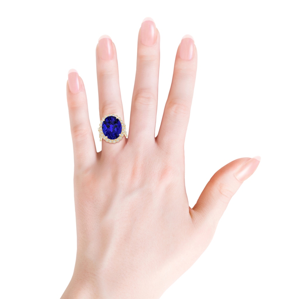15.67x12.90x9.18mm AAAA GIA Certified Oval Tanzanite Crossover Halo Ring in Yellow Gold Product Image
