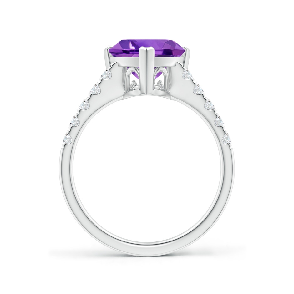 9mm AAA V-Prong Set Trillion Amethyst Cocktail Ring with Diamonds in White Gold side 1