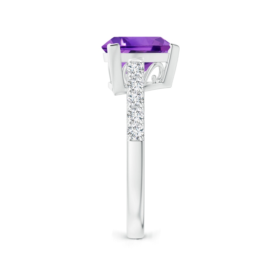 9mm AAA V-Prong Set Trillion Amethyst Cocktail Ring with Diamonds in White Gold side 2