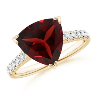 10mm AAA V-Prong Set Trillion Garnet Cocktail Ring with Diamonds in Yellow Gold