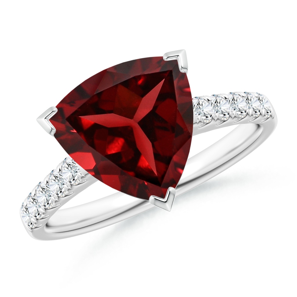 10mm AAAA V-Prong Set Trillion Garnet Cocktail Ring with Diamonds in P950 Platinum