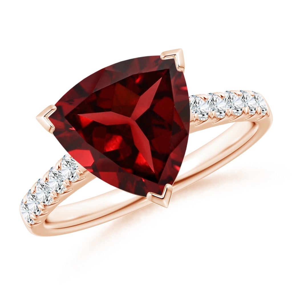 10mm AAAA V-Prong Set Trillion Garnet Cocktail Ring with Diamonds in Rose Gold