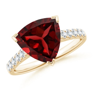 10mm AAAA V-Prong Set Trillion Garnet Cocktail Ring with Diamonds in Yellow Gold