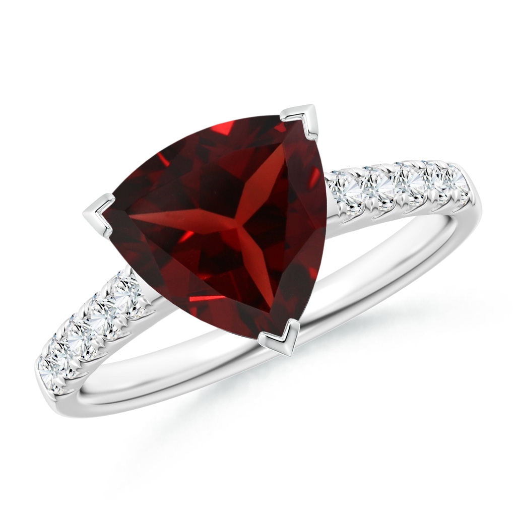 9mm AAA V-Prong Set Trillion Garnet Cocktail Ring with Diamonds in White Gold