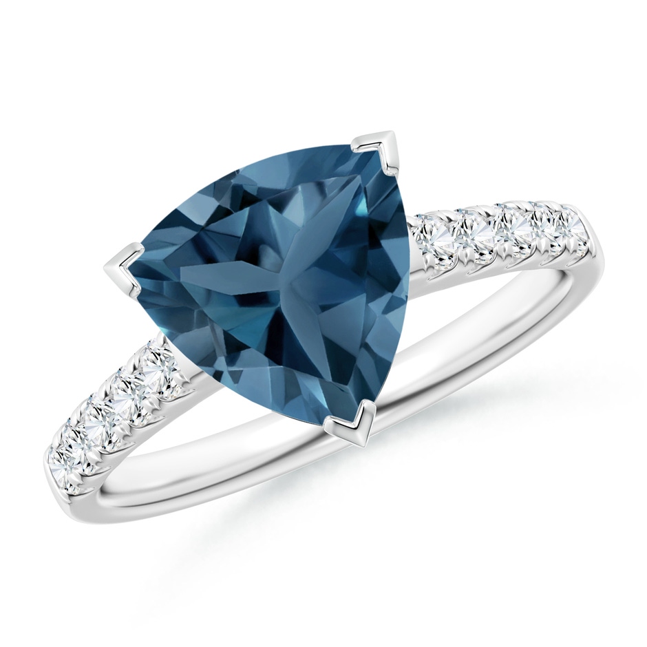 9mm A V-Prong Set Trillion London Blue Topaz Ring with Diamonds in White Gold 