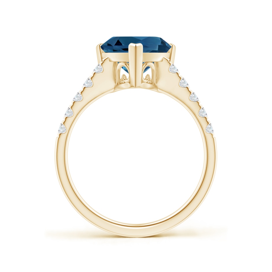 9mm AAA V-Prong Set Trillion London Blue Topaz Ring with Diamonds in Yellow Gold side 1