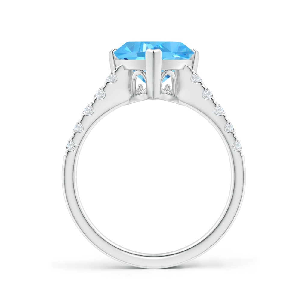 9mm AAA V-Prong Set Trillion Swiss Blue Topaz Ring with Diamonds in White Gold Side 1