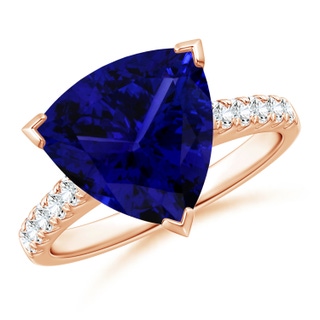 12.84x12.77x8.61mm AAAA GIA Certified Trillion Tanzanite Ring with Diamonds in 18K Rose Gold