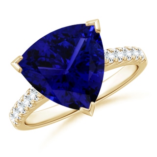 12.84x12.77x8.61mm AAAA GIA Certified Trillion Tanzanite Ring with Diamonds in 18K Yellow Gold