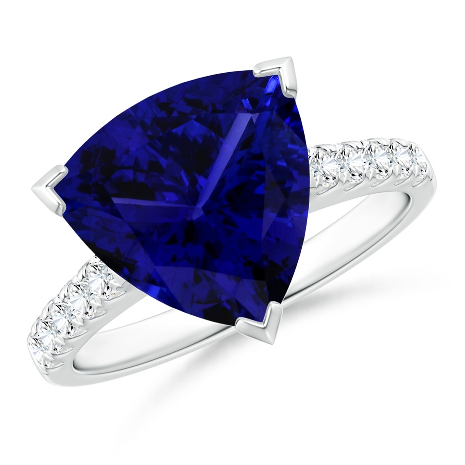 12.84x12.77x8.61mm AAAA GIA Certified Trillion Tanzanite Ring with Diamonds in White Gold 