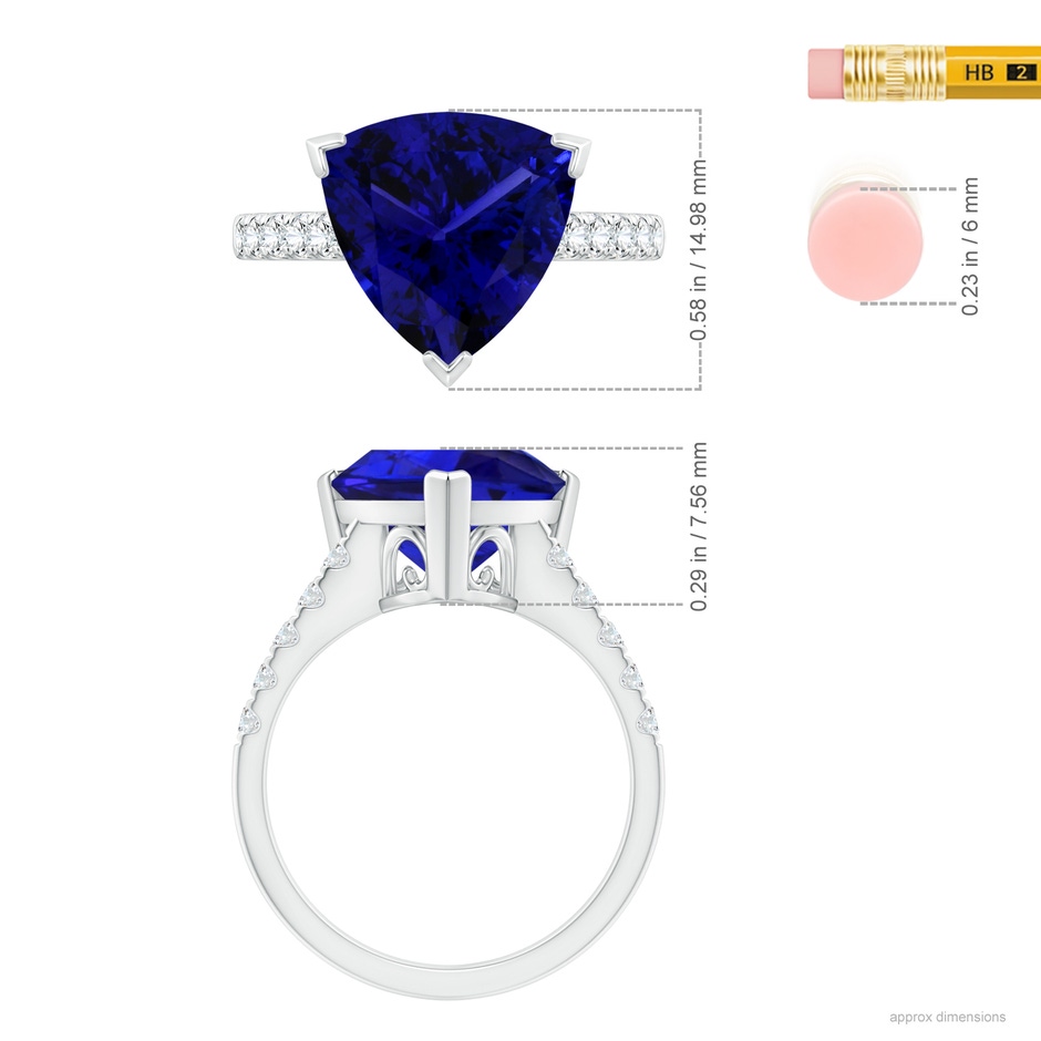 12.84x12.77x8.61mm AAAA GIA Certified Trillion Tanzanite Ring with Diamonds in White Gold ruler