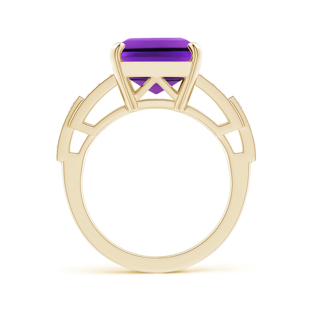 14x10mm AAAA Classic Emerald-Cut Amethyst Solitaire Ring with Diamonds in Yellow Gold Product Image