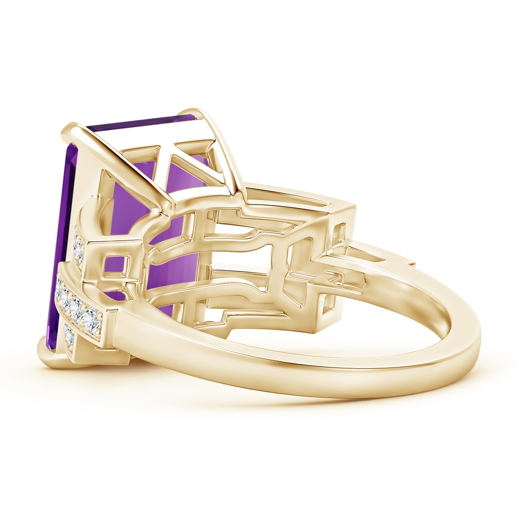 14x10mm AAAA Classic Emerald-Cut Amethyst Solitaire Ring with Diamonds in Yellow Gold Product Image