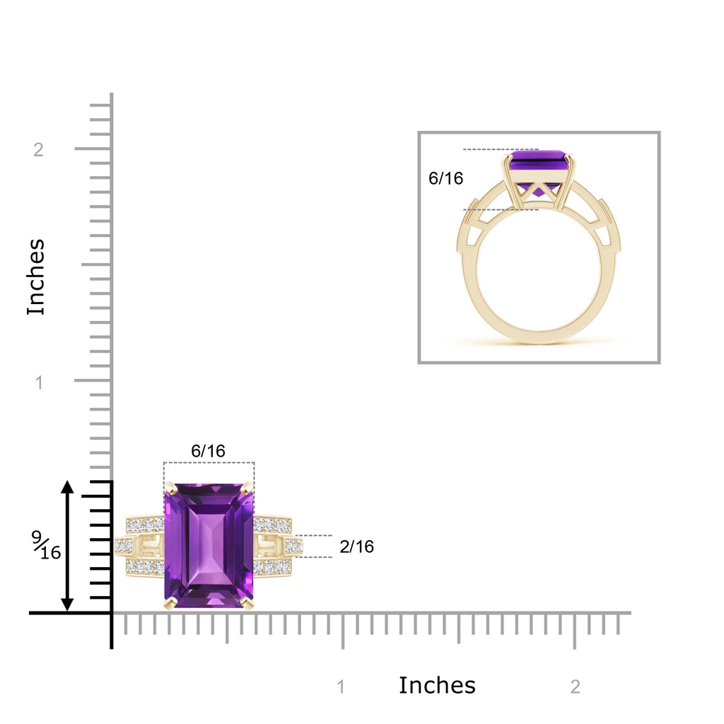 14x10mm AAAA Classic Emerald-Cut Amethyst Solitaire Ring with Diamonds in Yellow Gold Product Image