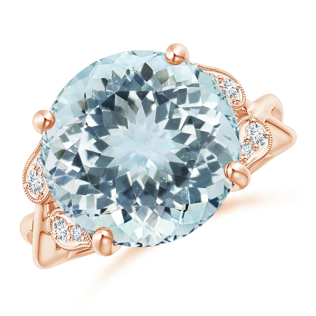 16.01x15.92x9.92mm AA GIA Certified Vintage Style Aquamarine Crossover Shank Ring in 18K Rose Gold