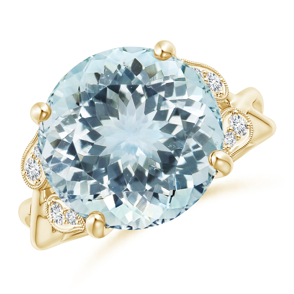 16.01x15.92x9.92mm AA GIA Certified Vintage Style Aquamarine Crossover Shank Ring in 18K Yellow Gold