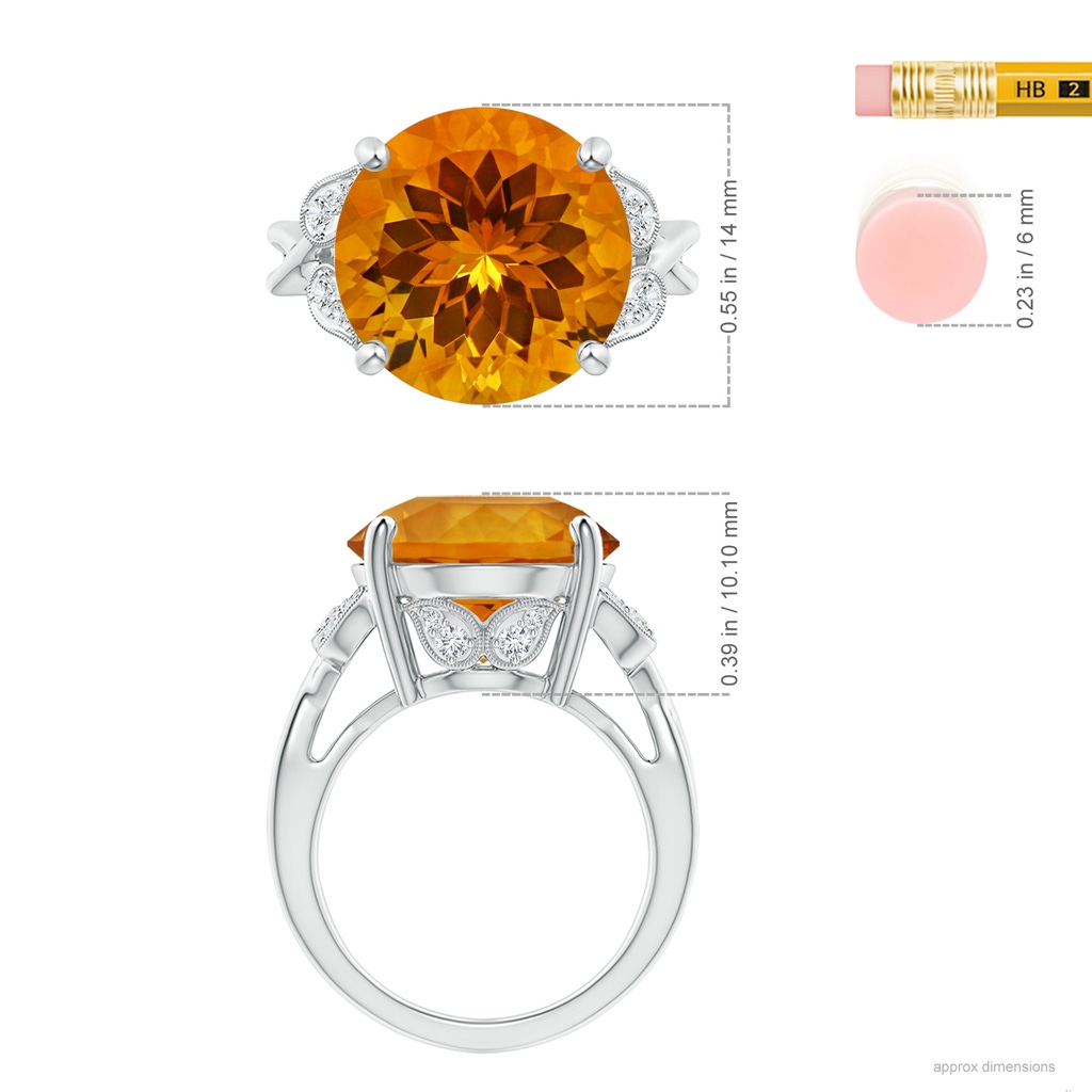14.06x13.99x9.62mm AAAA Vintage Style GIA Certified Citrine Crossover Shank Ring in White Gold ruler