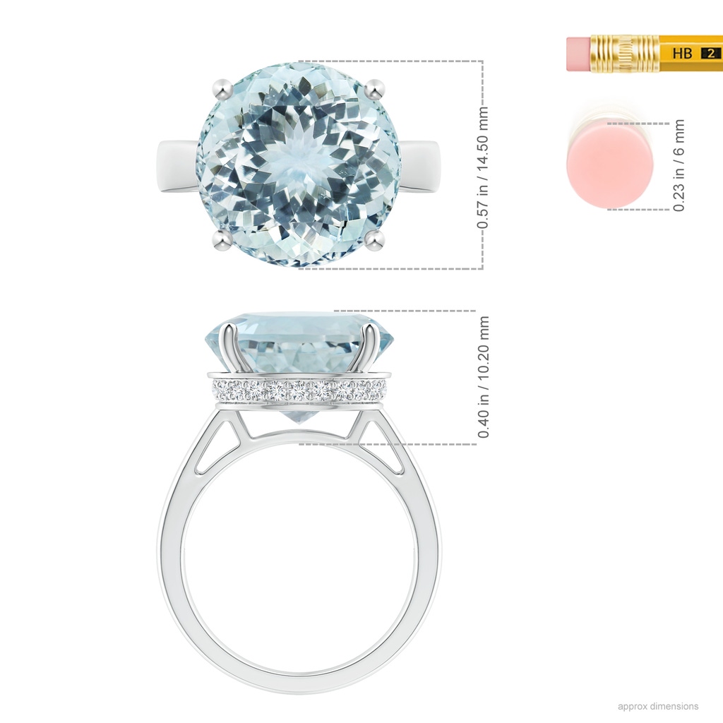 16.01x15.92x9.92mm AA GIA Certified Classic Round Aquamarine Solitaire Ring in White Gold ruler