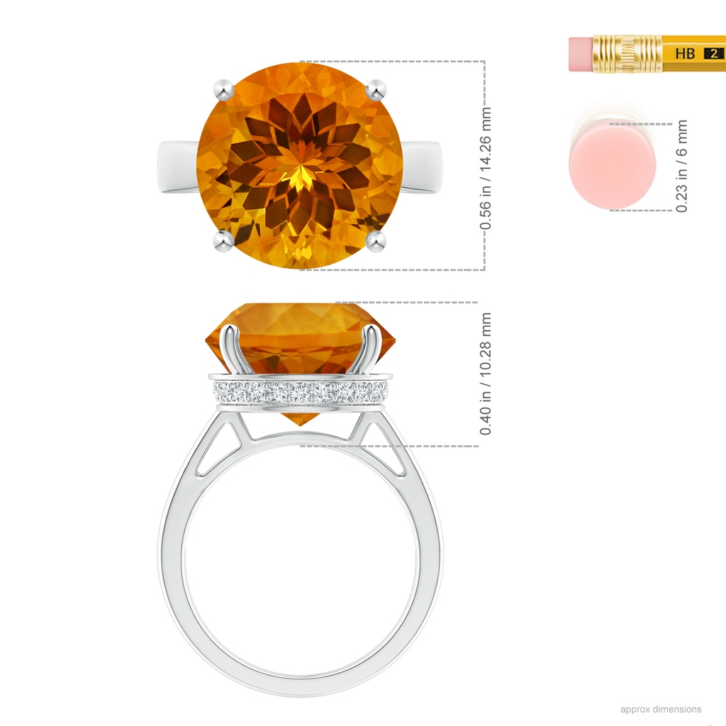 14.06x13.99x9.62mm AAAA Classic GIA Certified Round Citrine Solitaire Ring in White Gold ruler