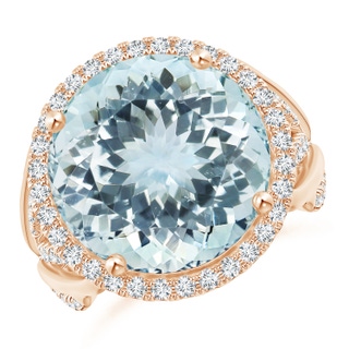 16.01x15.92x9.92mm AA GIA Certified Round Aquamarine Braided Shank Halo Ring in 9K Rose Gold