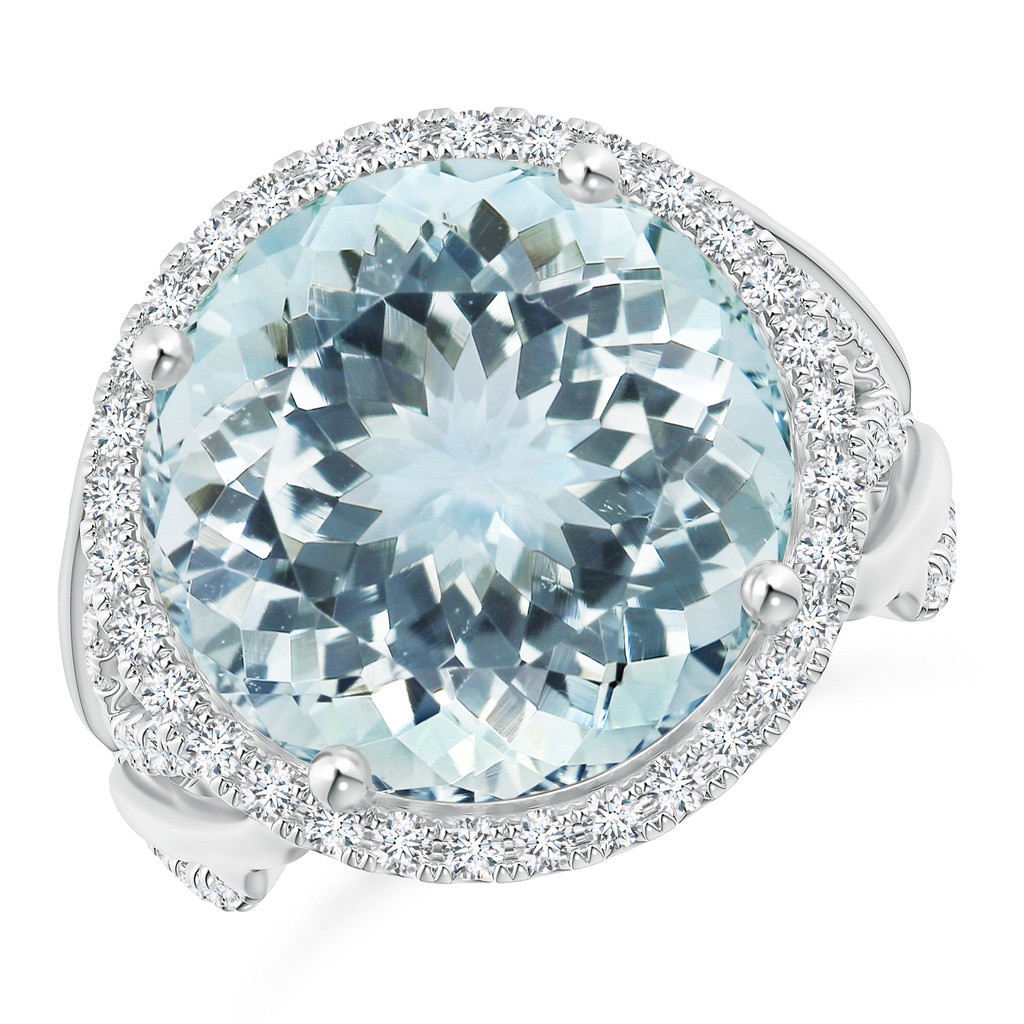 16.01x15.92x9.92mm AA GIA Certified Round Aquamarine Braided Shank Halo Ring in White Gold