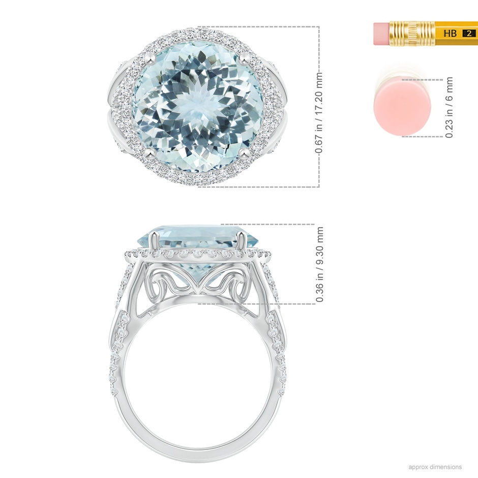 16.01x15.92x9.92mm AA GIA Certified Round Aquamarine Braided Shank Halo Ring in White Gold ruler