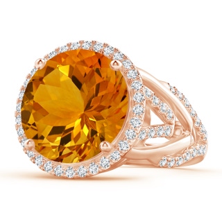 14.06x13.99x9.62mm AAAA GIA Certified Round Citrine Braided Shank Halo Ring in 18K Rose Gold