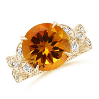 12.00x11.90x7.90mm AAAA Nature Inspired GIA Certified Citrine Ring with Leaf Motifs in 9K Yellow Gold