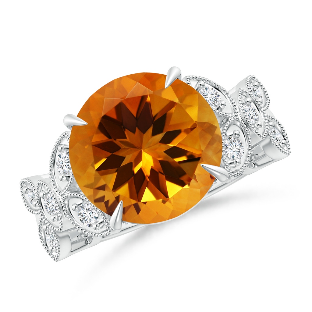 12.00x11.90x7.90mm AAAA Nature Inspired GIA Certified Citrine Ring with Leaf Motifs in White Gold