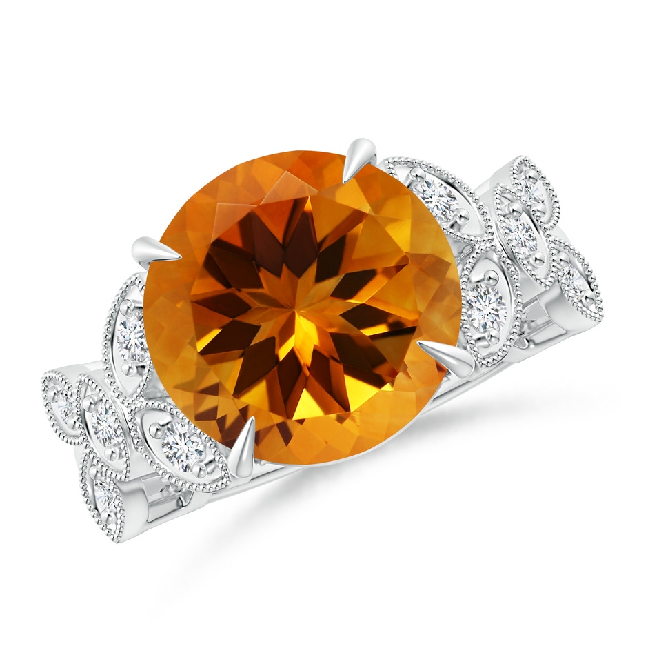 12.00x11.90x7.90mm AAAA Nature Inspired GIA Certified Citrine Ring with Leaf Motifs in White Gold 