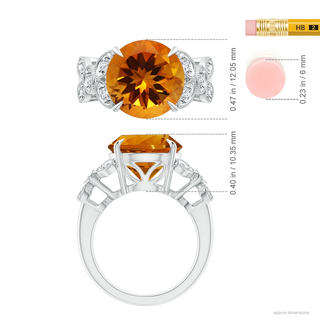12.00x11.90x7.90mm AAAA Nature Inspired GIA Certified Citrine Ring with Leaf Motifs in White Gold ruler
