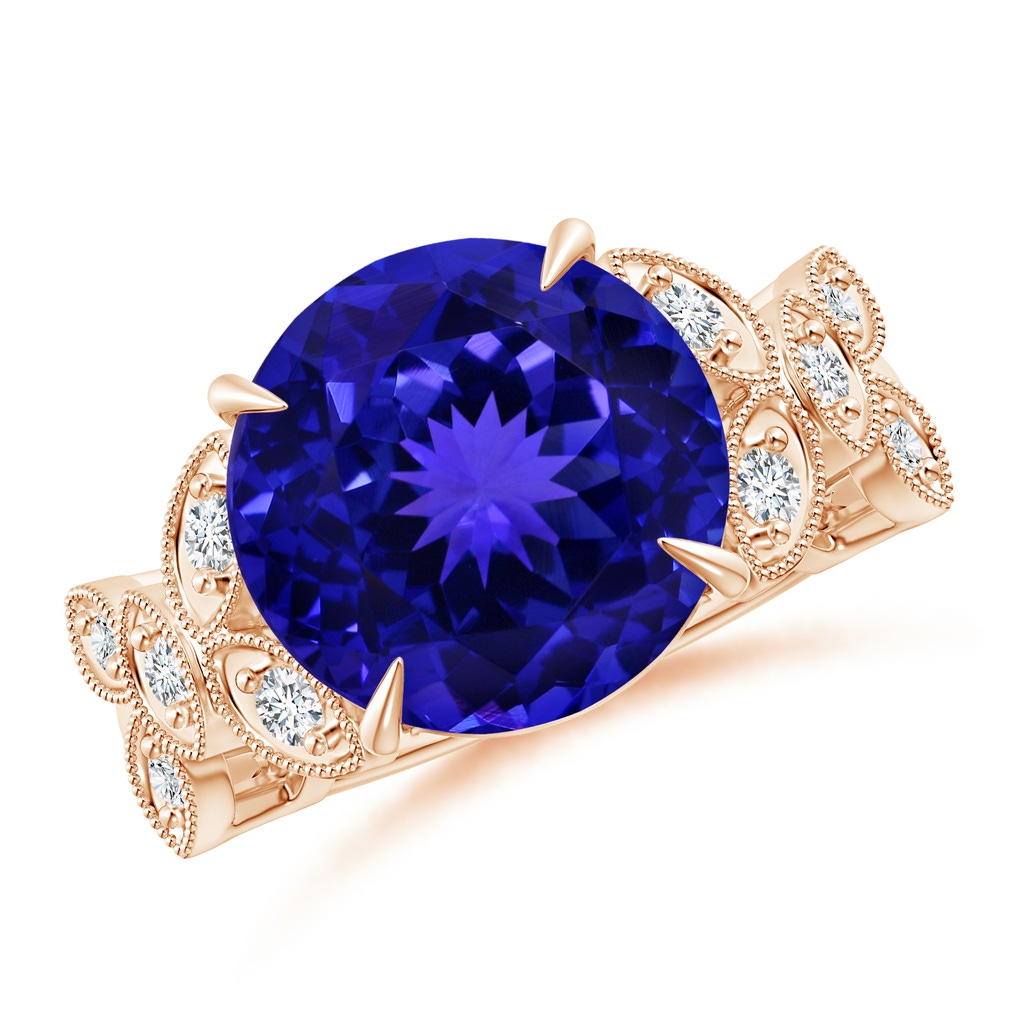 12.17-12.29x8.07mm AAAA GIA Certified Nature Inspired Tanzanite Ring with Leaf Motifs in Rose Gold