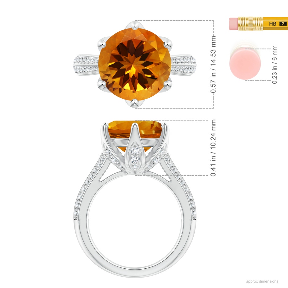 12.00x11.90x7.90mm AAAA Nature Inspired GIA Certified Round Citrine Floral Ring in White Gold ruler