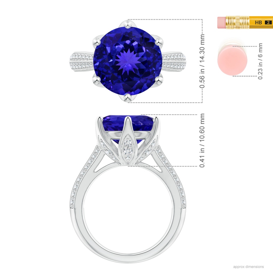 12.17-12.29x8.07mm AAAA GIA Certified Nature Inspired Round Tanzanite Floral Ring in 18K White Gold ruler