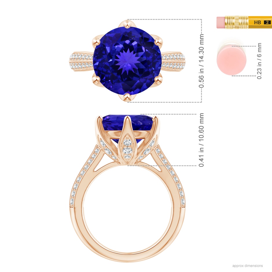 12.17-12.29x8.07mm AAAA GIA Certified Nature Inspired Round Tanzanite Floral Ring in Rose Gold ruler